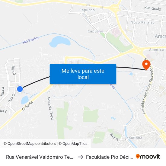 Rua Venerável Valdomiro Teófilo Dos Santos, 756 to Faculdade Pio Décimo Campus III map