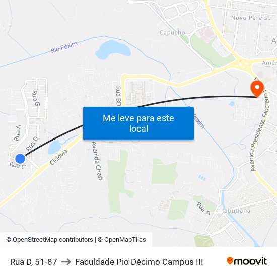 Rua D, 51-87 to Faculdade Pio Décimo Campus III map