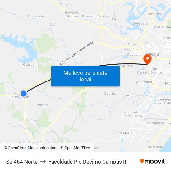 Se-464 Norte to Faculdade Pio Décimo Campus III map