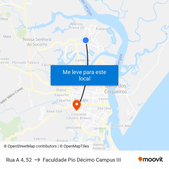 Rua A 4, 52 to Faculdade Pio Décimo Campus III map