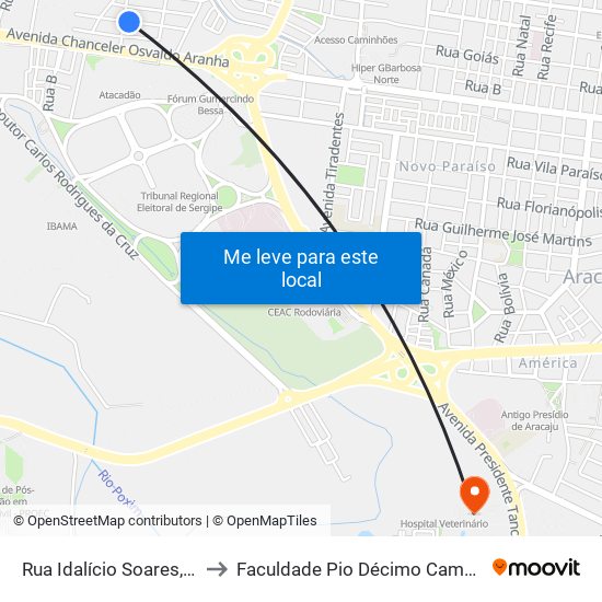 Rua Idalício Soares, 207 to Faculdade Pio Décimo Campus III map