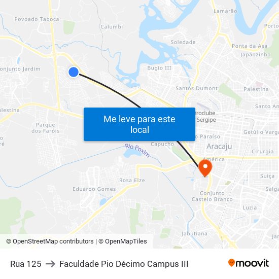 Rua 125 to Faculdade Pio Décimo Campus III map