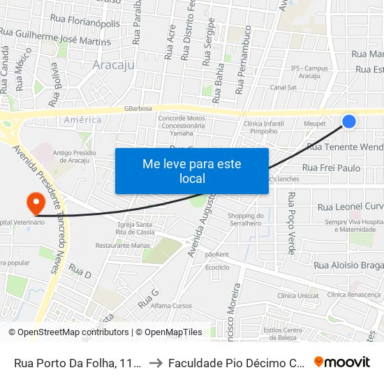 Rua Porto Da Folha, 1185-1255 to Faculdade Pio Décimo Campus III map