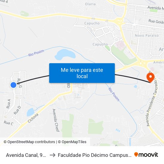 Avenida Canal, 987 to Faculdade Pio Décimo Campus III map