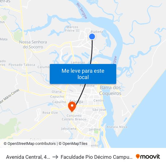 Avenida Central, 450 to Faculdade Pio Décimo Campus III map