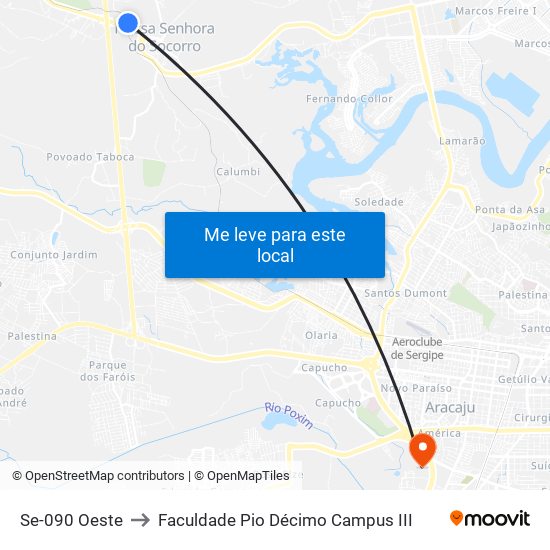 Se-090 Oeste to Faculdade Pio Décimo Campus III map