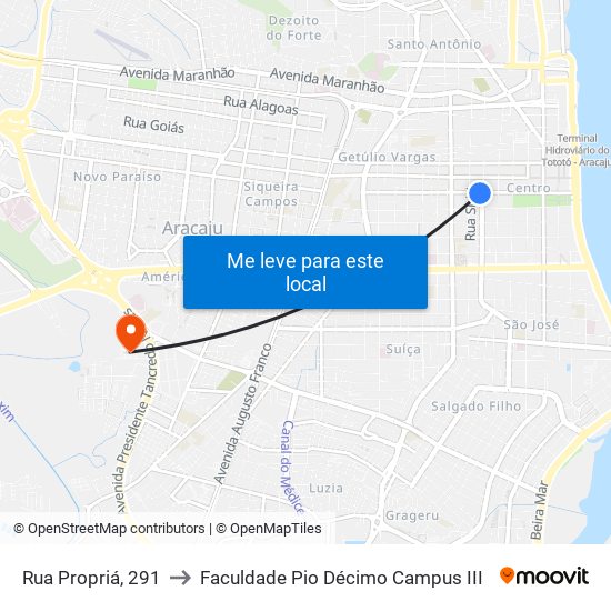 Rua Propriá, 291 to Faculdade Pio Décimo Campus III map