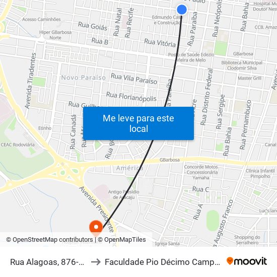 Rua Alagoas, 876-934 to Faculdade Pio Décimo Campus III map
