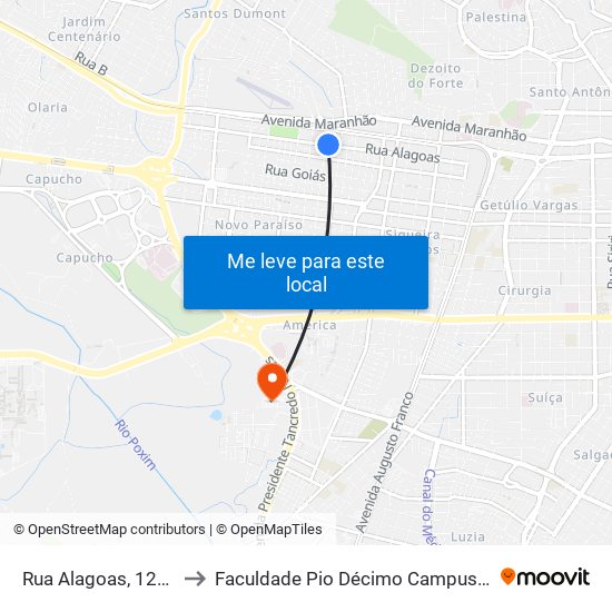 Rua Alagoas, 1222 to Faculdade Pio Décimo Campus III map