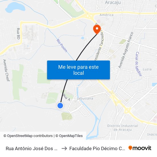 Rua Antônio José Dos Santos, 1 to Faculdade Pio Décimo Campus III map