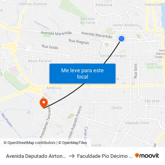 Avenida Deputado Airton Teles, 1088 to Faculdade Pio Décimo Campus III map