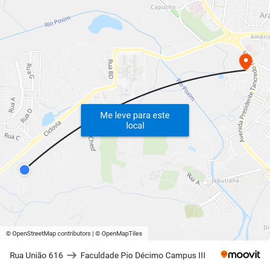 Rua União 616 to Faculdade Pio Décimo Campus III map