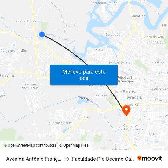 Avenida Antônio França, 2055 to Faculdade Pio Décimo Campus III map