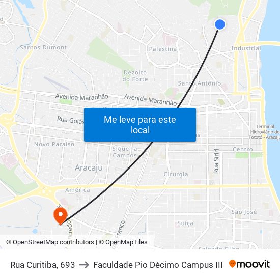 Rua Curitiba, 693 to Faculdade Pio Décimo Campus III map