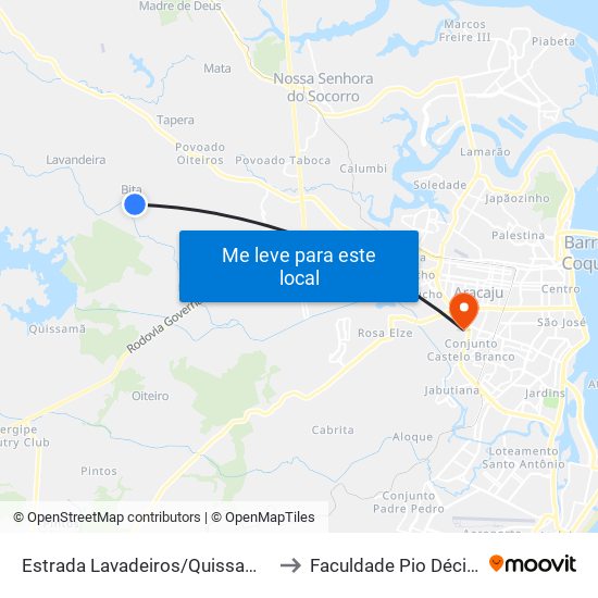 Estrada Lavadeiros/Quissamã, Sentido Quissamã to Faculdade Pio Décimo Campus III map