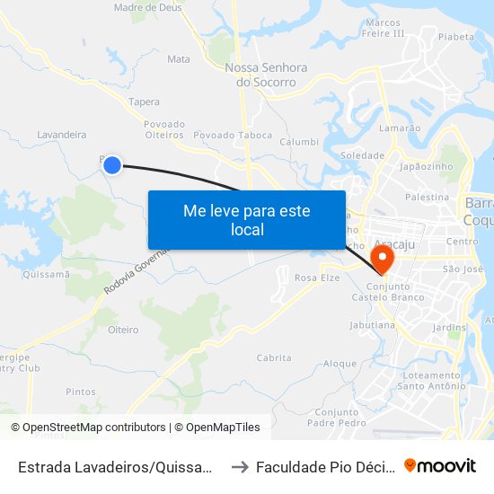 Estrada Lavadeiros/Quissamã, Sentido Quissamã to Faculdade Pio Décimo Campus III map