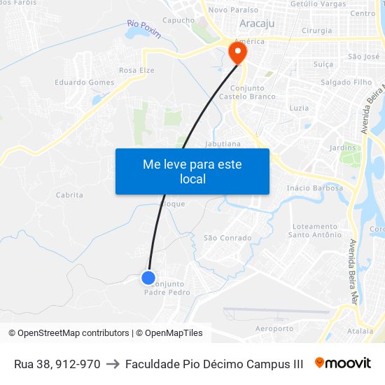 Rua 38, 912-970 to Faculdade Pio Décimo Campus III map