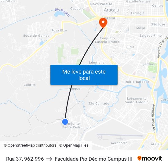 Rua 37, 962-996 to Faculdade Pio Décimo Campus III map