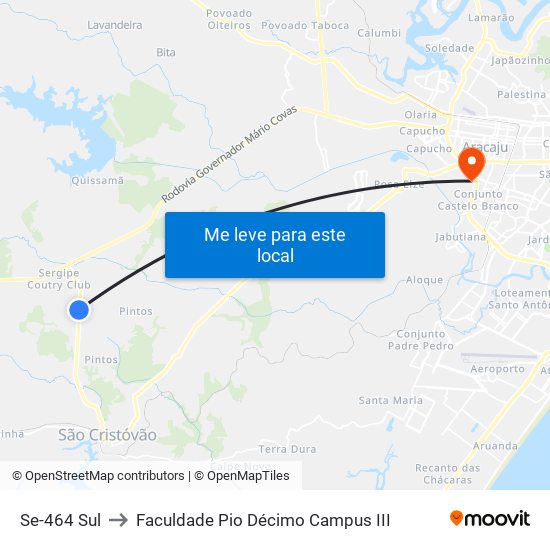 Se-464 Sul to Faculdade Pio Décimo Campus III map