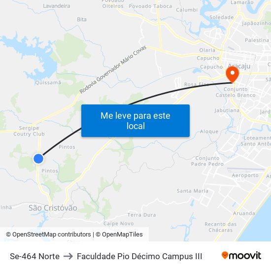 Se-464 Norte to Faculdade Pio Décimo Campus III map