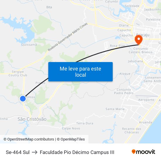 Se-464 Sul to Faculdade Pio Décimo Campus III map