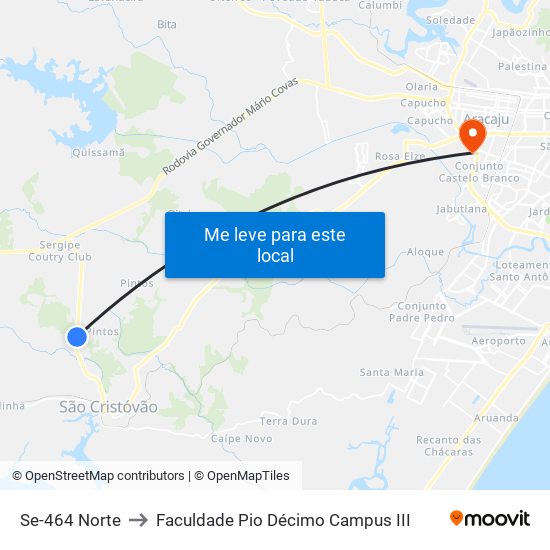 Se-464 Norte to Faculdade Pio Décimo Campus III map