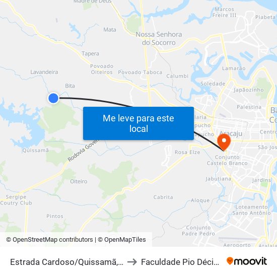 Estrada Cardoso/Quissamã, Sentido Quissamã to Faculdade Pio Décimo Campus III map
