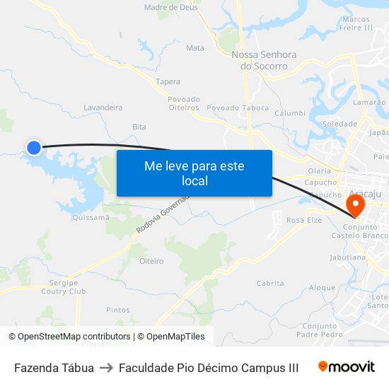 Fazenda Tábua to Faculdade Pio Décimo Campus III map
