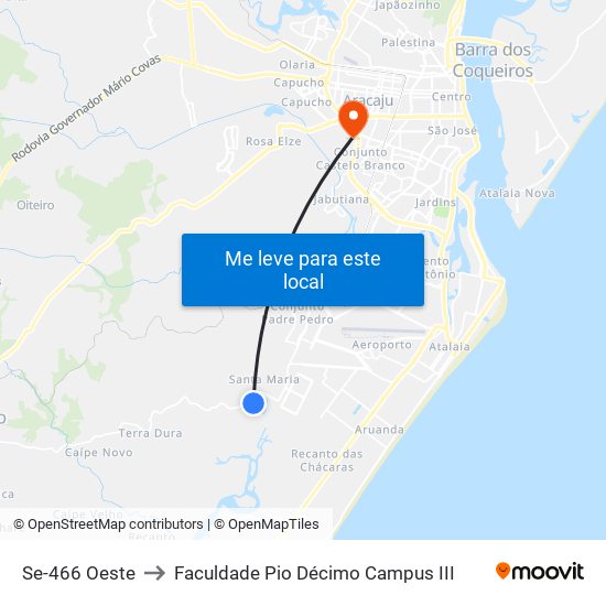 Se-466 Oeste to Faculdade Pio Décimo Campus III map