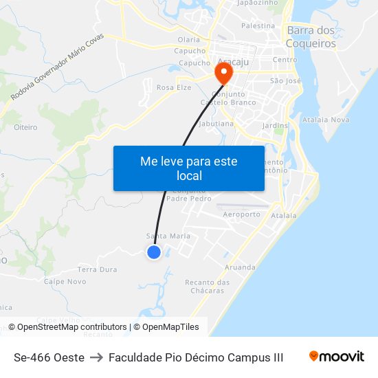 Se-466 Oeste to Faculdade Pio Décimo Campus III map