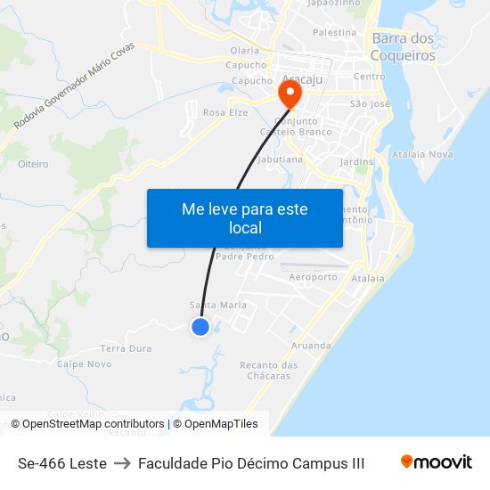 Se-466 Leste to Faculdade Pio Décimo Campus III map
