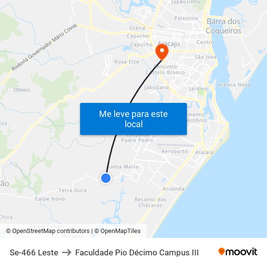 Se-466 Leste to Faculdade Pio Décimo Campus III map