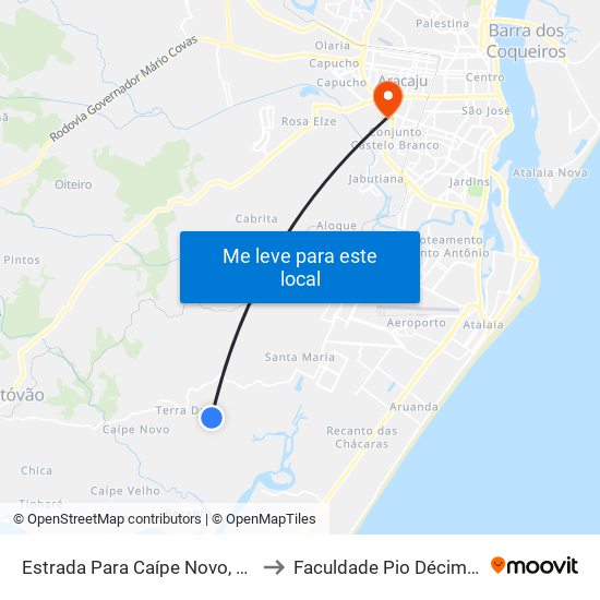 Estrada Para Caípe Novo, Sentido Aracaju to Faculdade Pio Décimo Campus III map