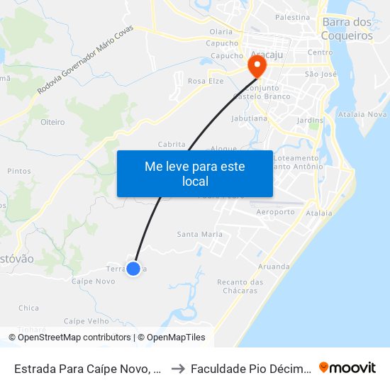 Estrada Para Caípe Novo, Sentido Aracaju to Faculdade Pio Décimo Campus III map