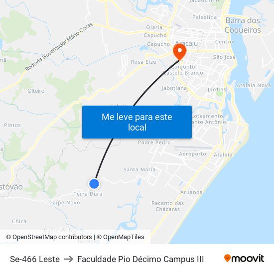 Se-466 Leste to Faculdade Pio Décimo Campus III map
