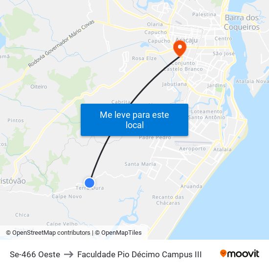 Se-466 Oeste to Faculdade Pio Décimo Campus III map