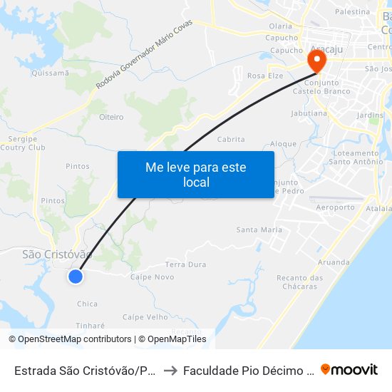 Estrada São Cristóvão/Pedreiras, Sul to Faculdade Pio Décimo Campus III map