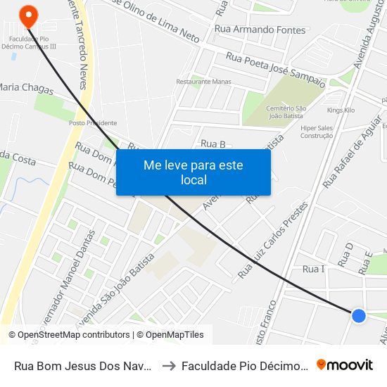 Rua Bom Jesus Dos Navegantes, 373 to Faculdade Pio Décimo Campus III map