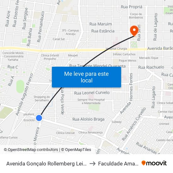 Avenida Gonçalo Rollemberg Leite, 2320 to Faculdade Amadeus map