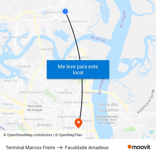 Terminal Marcos Freire to Faculdade Amadeus map