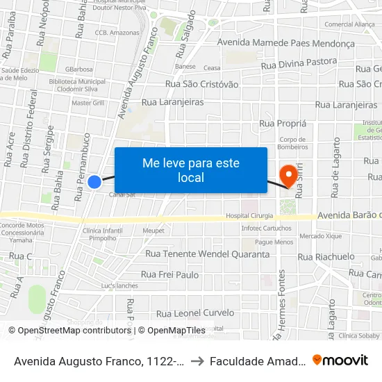 Avenida Augusto Franco, 1122-1180 to Faculdade Amadeus map