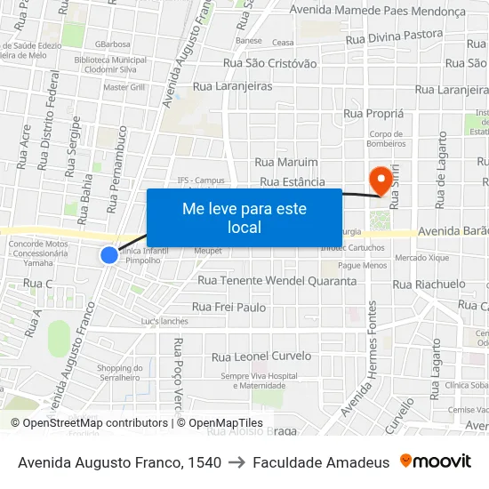 Avenida Augusto Franco, 1540 to Faculdade Amadeus map