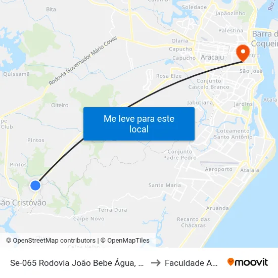 Se-065 Rodovia João Bebe Água, Km 15,4 Leste to Faculdade Amadeus map