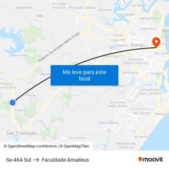 Se-464 Sul to Faculdade Amadeus map