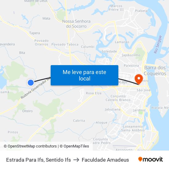 Estrada Para Ifs, Sentido Ifs to Faculdade Amadeus map