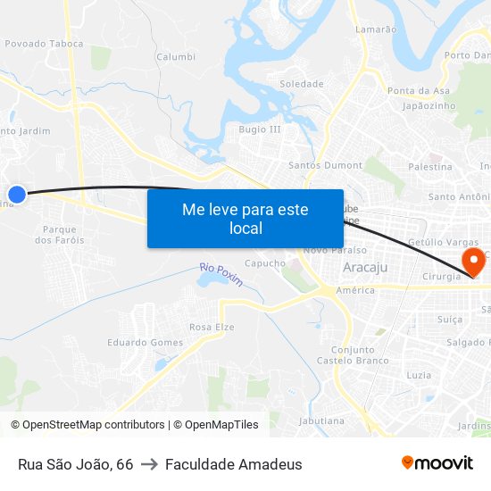 Rua São João, 66 to Faculdade Amadeus map