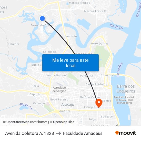 Avenida Coletora A, 1828 to Faculdade Amadeus map