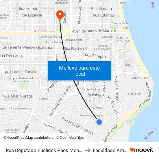 Rua Deputado Euclídes Paes Mendonça, 270 to Faculdade Amadeus map