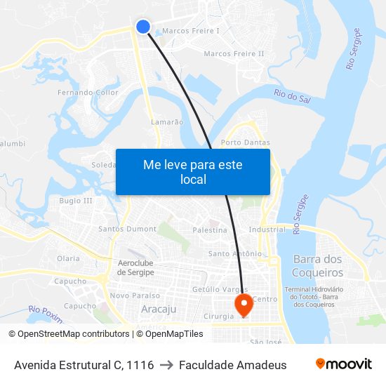Avenida Estrutural C, 1116 to Faculdade Amadeus map