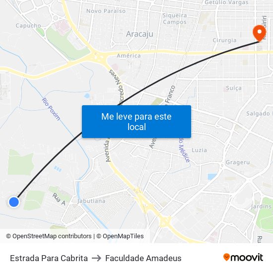 Estrada Para Cabrita to Faculdade Amadeus map